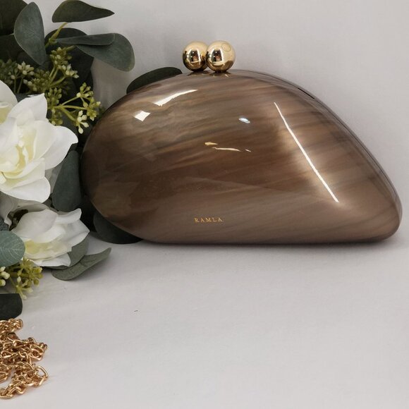 RAMLA! Elegant Brown Acrylic Clutch Purse With Gold Chain Strap & Ball Clasp $29 - Picture 4 of 6